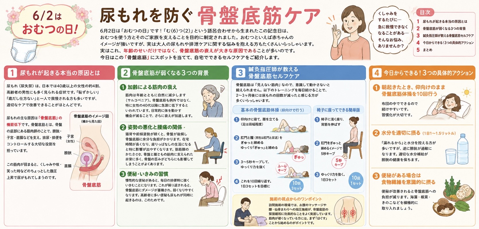 6/2はおむつの日！尿もれを防ぐ骨盤底筋ケア