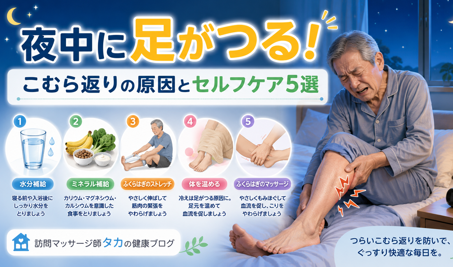 夜中に足がつる！こむら返りの原因とセルフケア5選