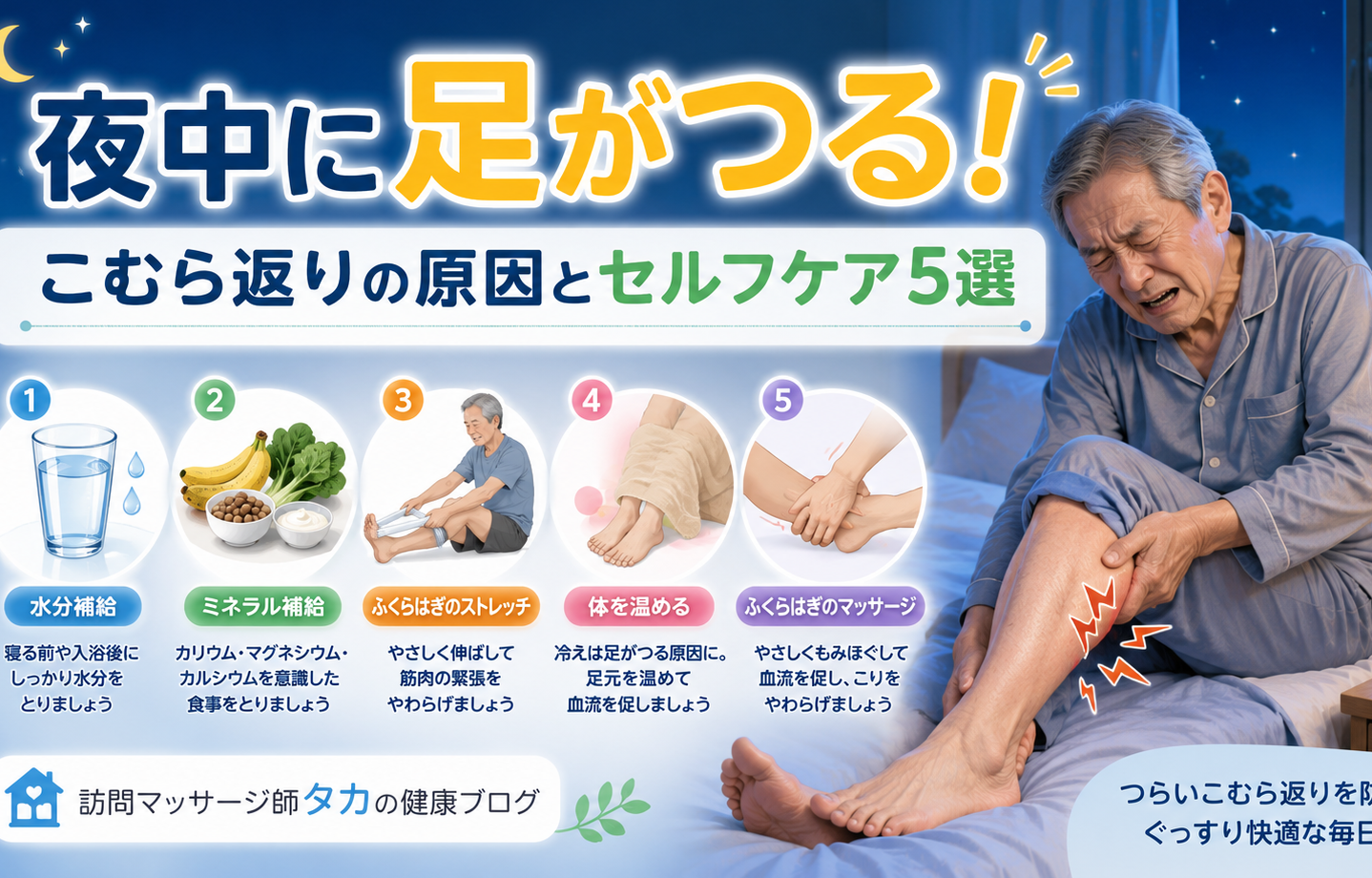 夜中に足がつる！こむら返りの原因とセルフケア5選